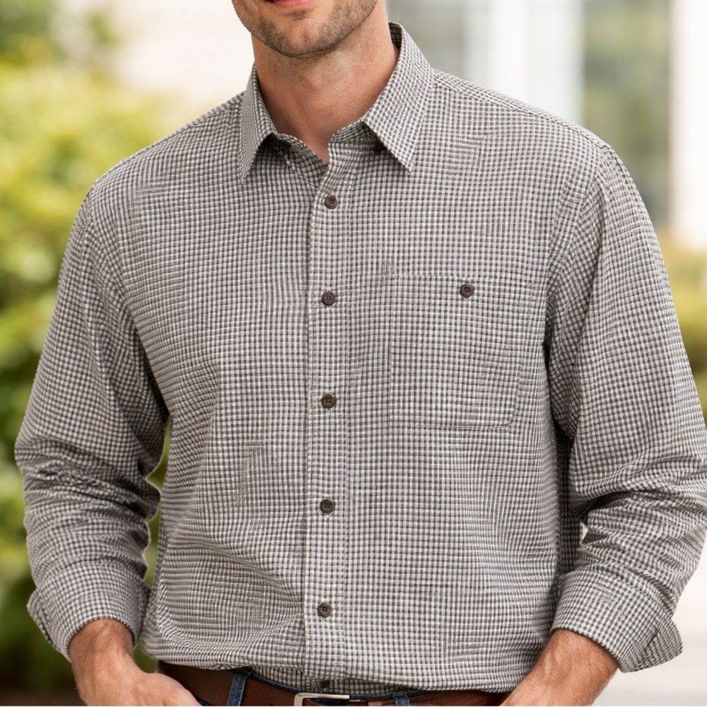 VINTAGE Chaps Ralph Lauren Men's houndstooth Button-Down Shirt Brown Large EUC